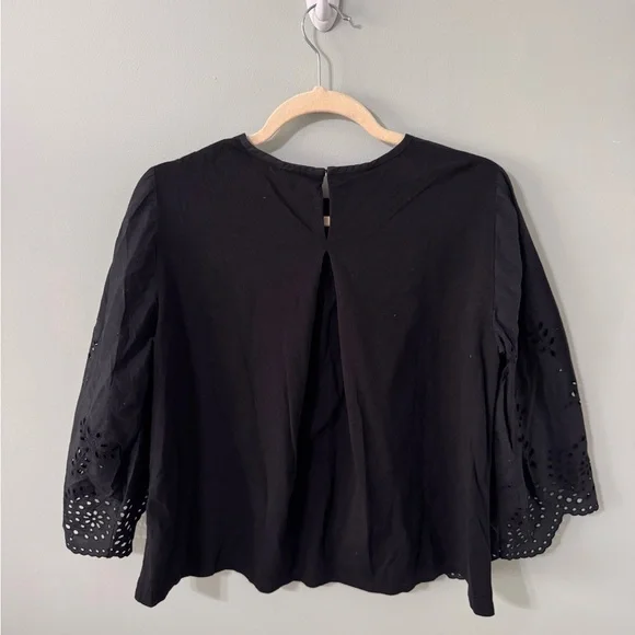 Tory Burch Women’s Mariana Eyelet Embroidered Black Blouse Scalloped Edges S - Picture 3 of 6